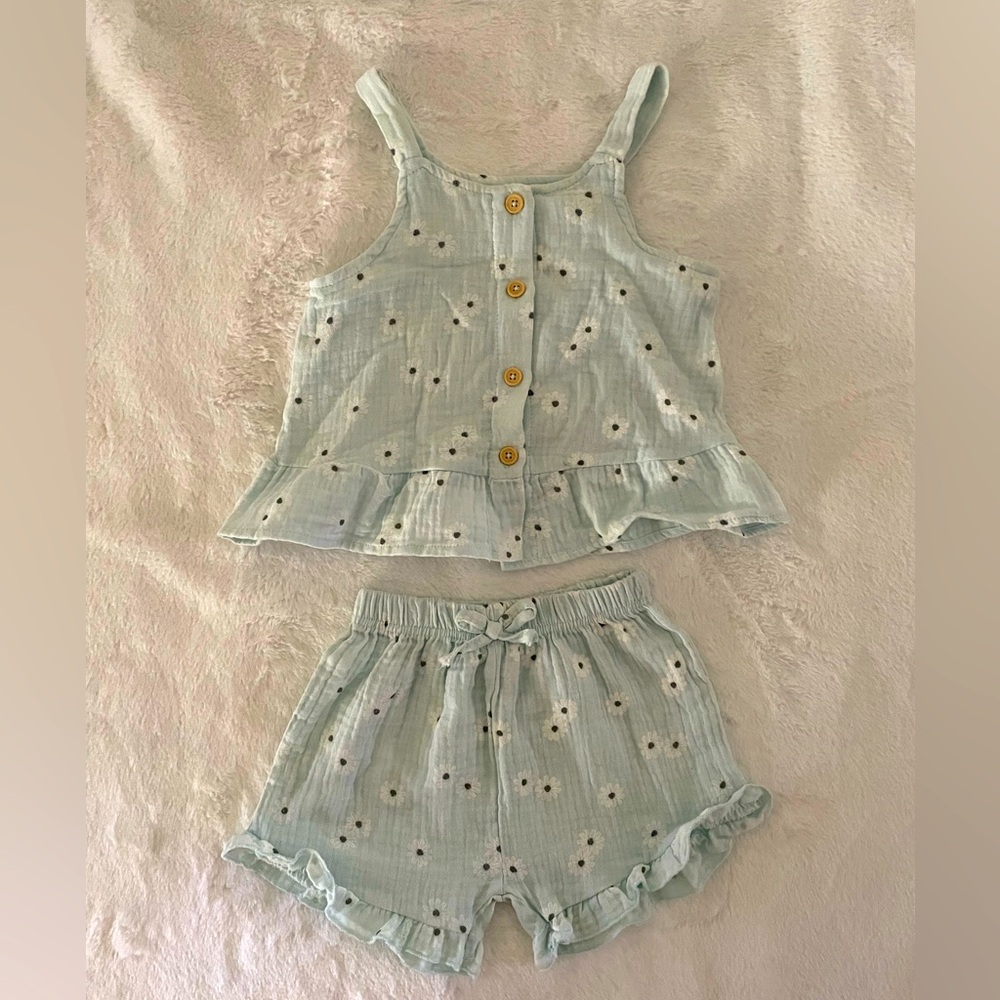RZ by Rachel Zoe two-piece set light blue with flower print design size 3T - NEW